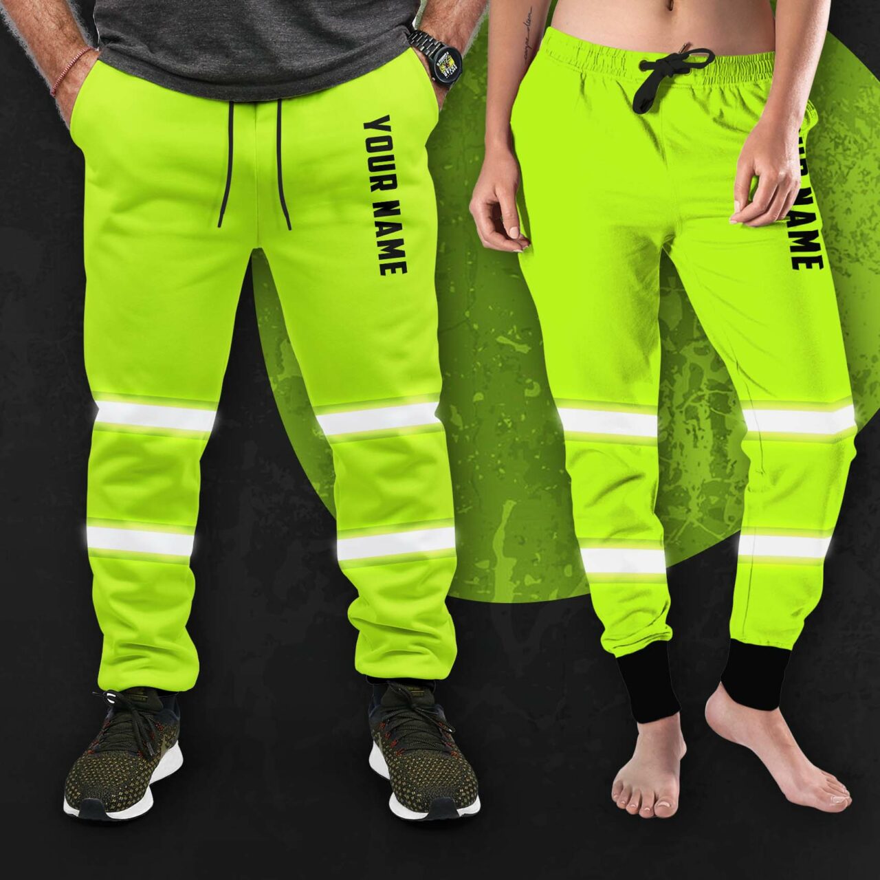 Hi Vis Sweatpants Reflective Green Custom Name Safety Workwear